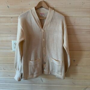 Vintage Sand Knit Cardigan Sweater Size 40 Neutral Wool Minimalist Casual Winter